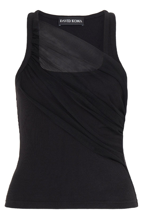 GATHERED TULLE TANK TOP