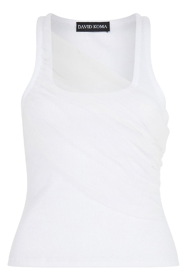 GATHERED TULLE TANK TOP