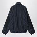Navy blue zip-up jacket with pinstripe pattern