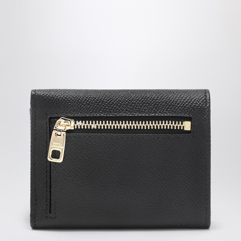 Black dauphine leather wallet with logo plaque