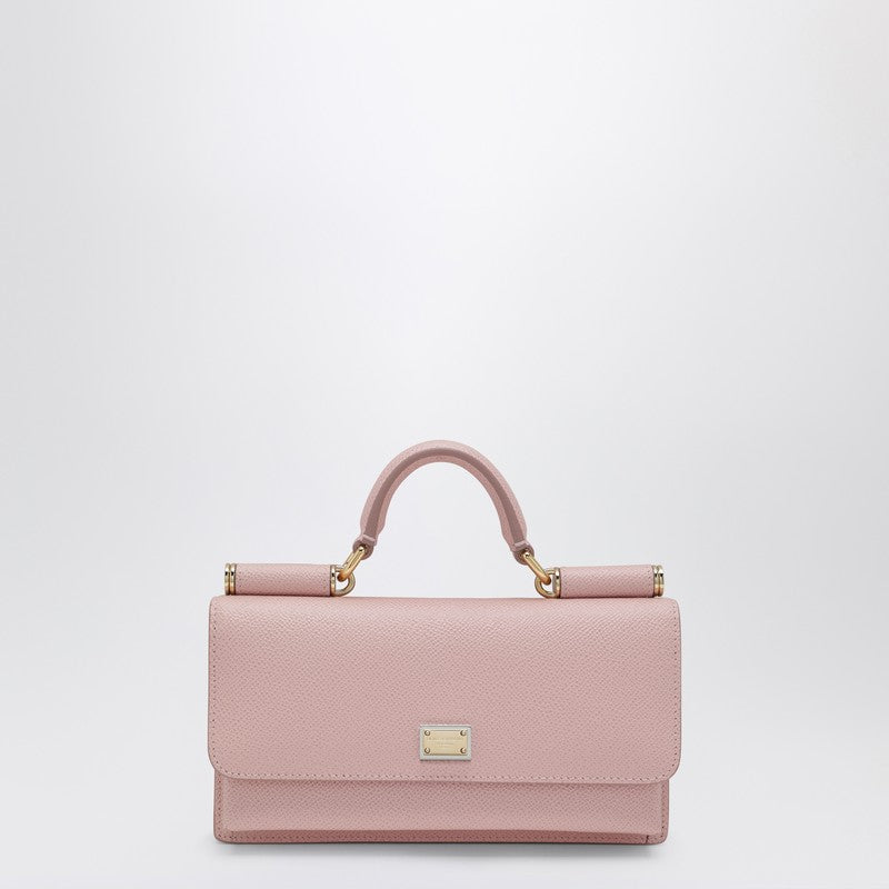Pink mini bag in Dauphine leather with logo tag