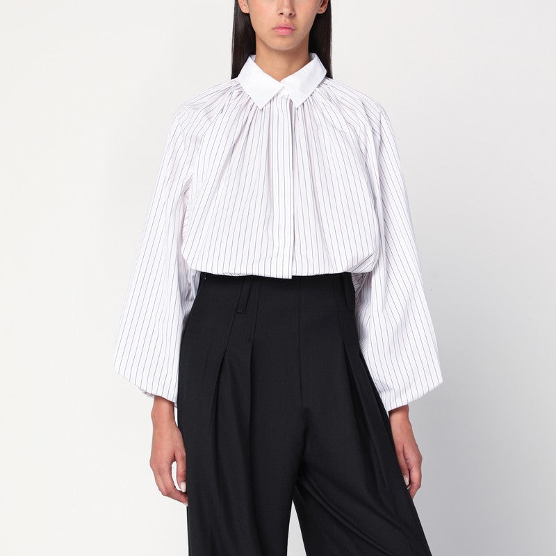 Striped balloon-sleeve shirt in white