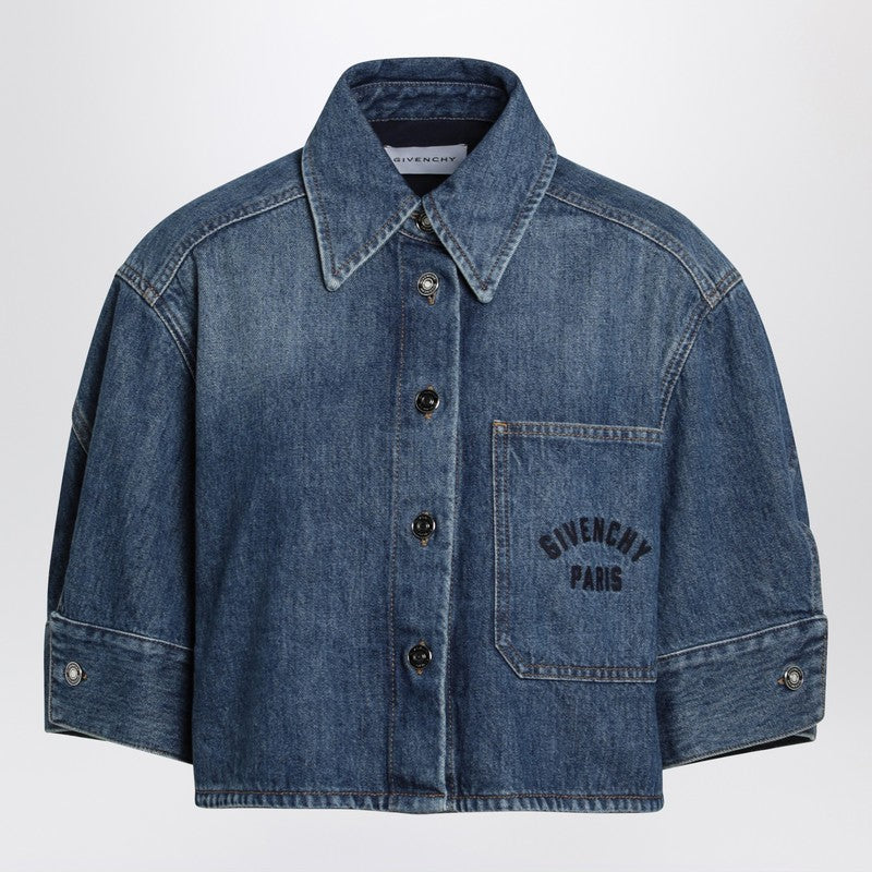 Short Cocoon shirt in medium blue