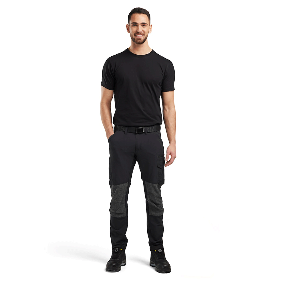 Blaklader 1422 4-Way Stretch Service Work Trousers Black/Dark Grey, 37" Waist Short Leg