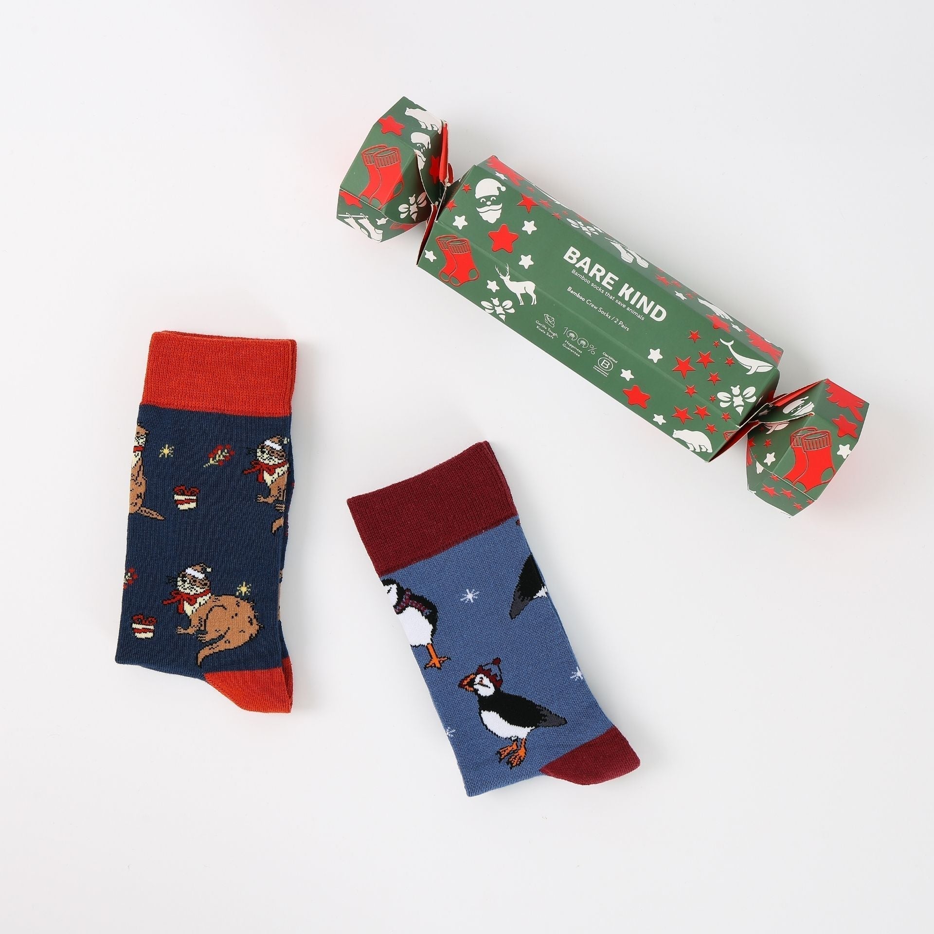 Bare Kind Christmas Cracker Otter & Puffin Bamboo Socks | 2 Pack