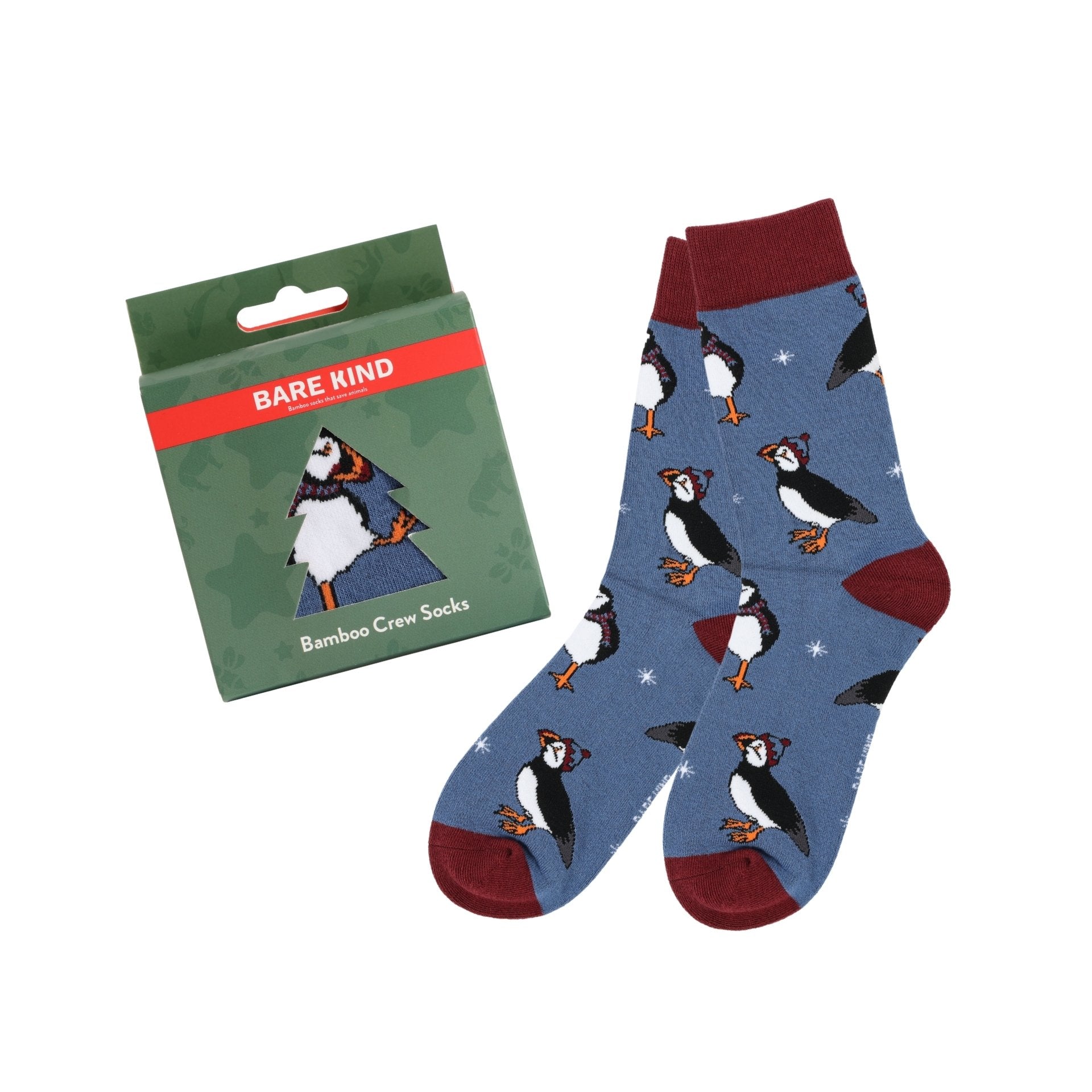 Bare Kind Christmas Bauble Puffin Bamboo Socks