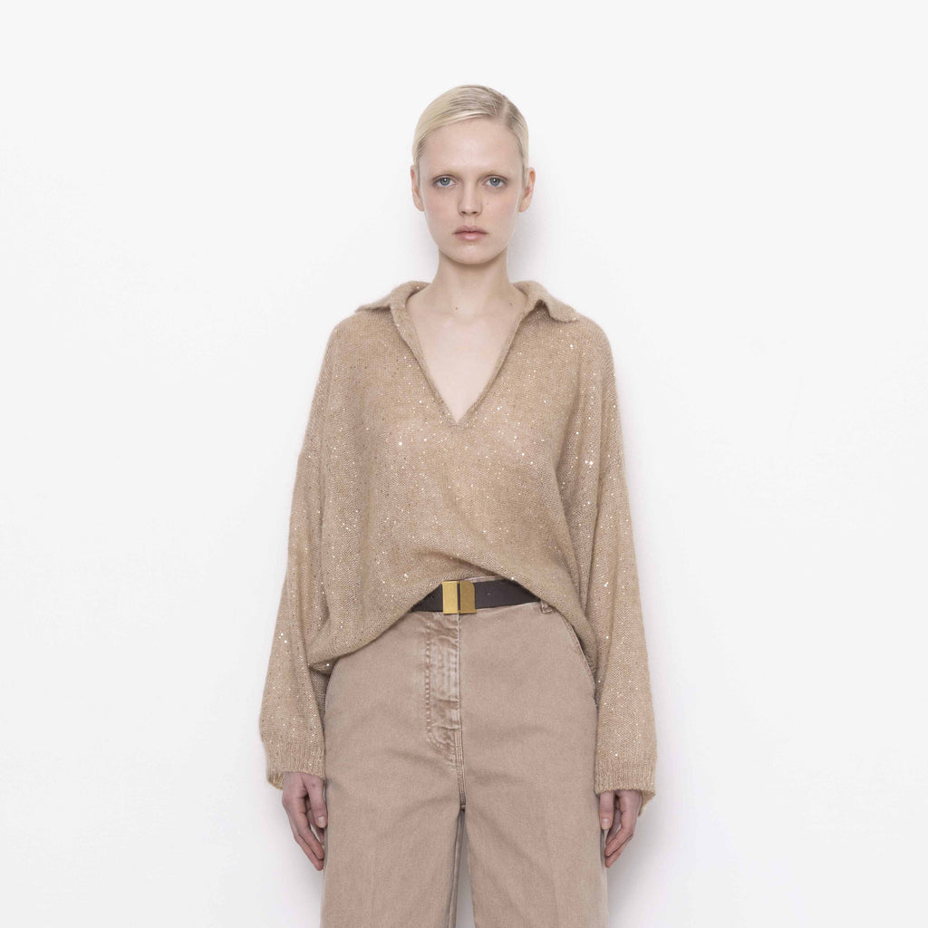 Nude Sequin Knit Polo