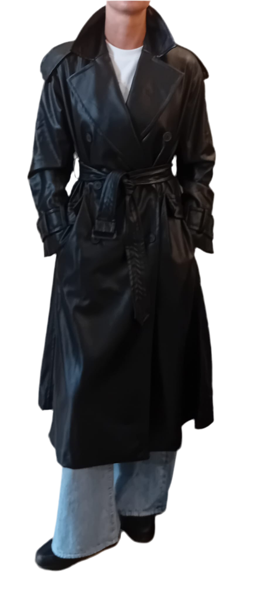 Square Faux Leather Trench Coat