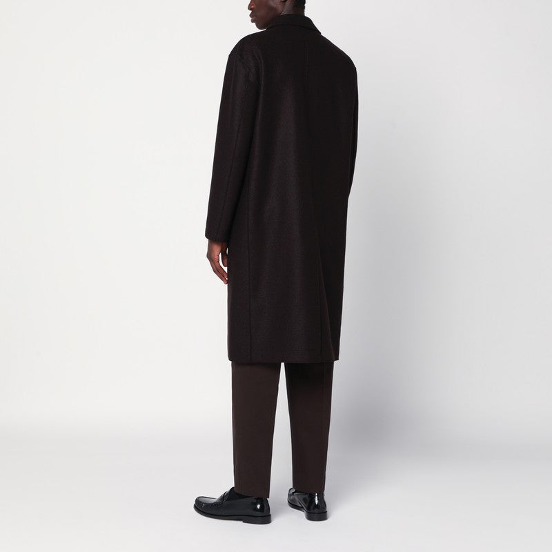 Brown single-breasted wool coat