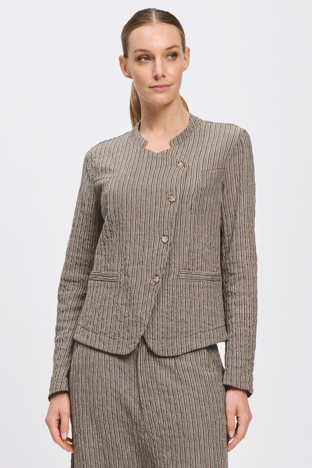 Transit Double-breasted jacket in embossed striped cotton blend