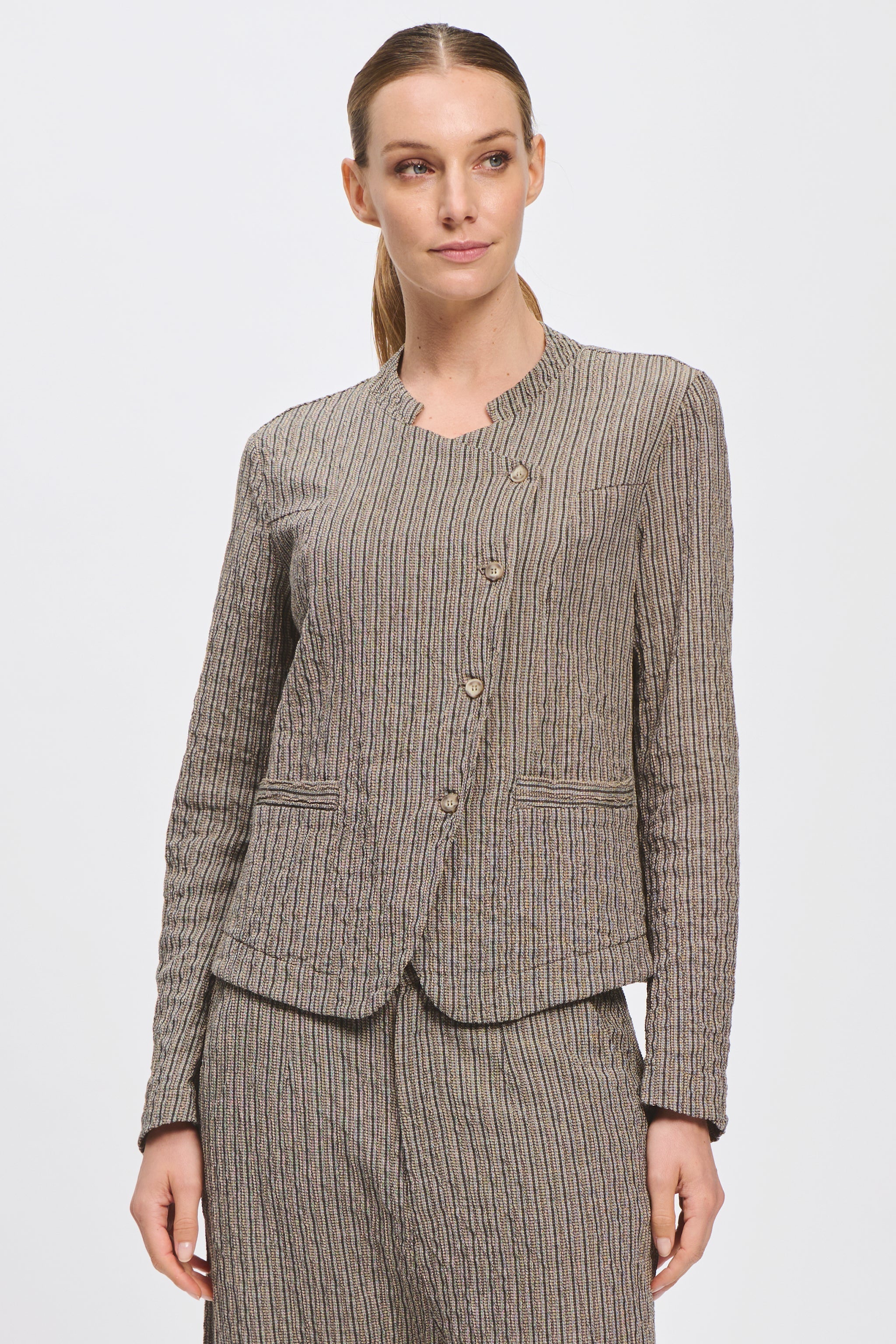 Transit Double-breasted jacket in embossed striped cotton blend