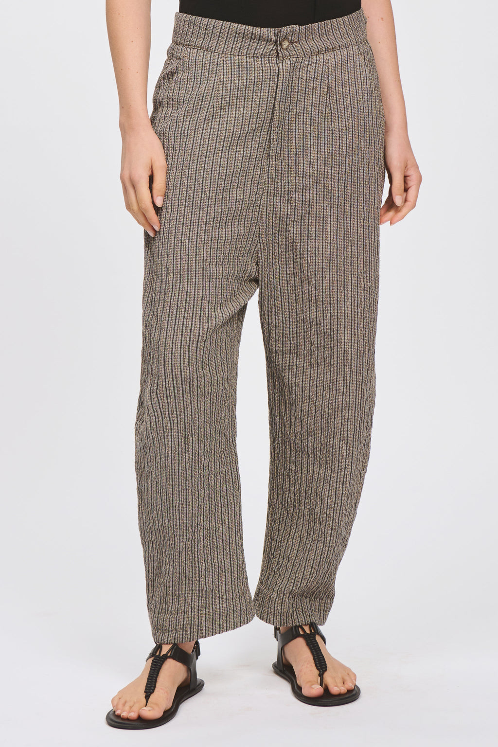 Transit Wide-fit trousers with low crotch in embossed striped cotton blend