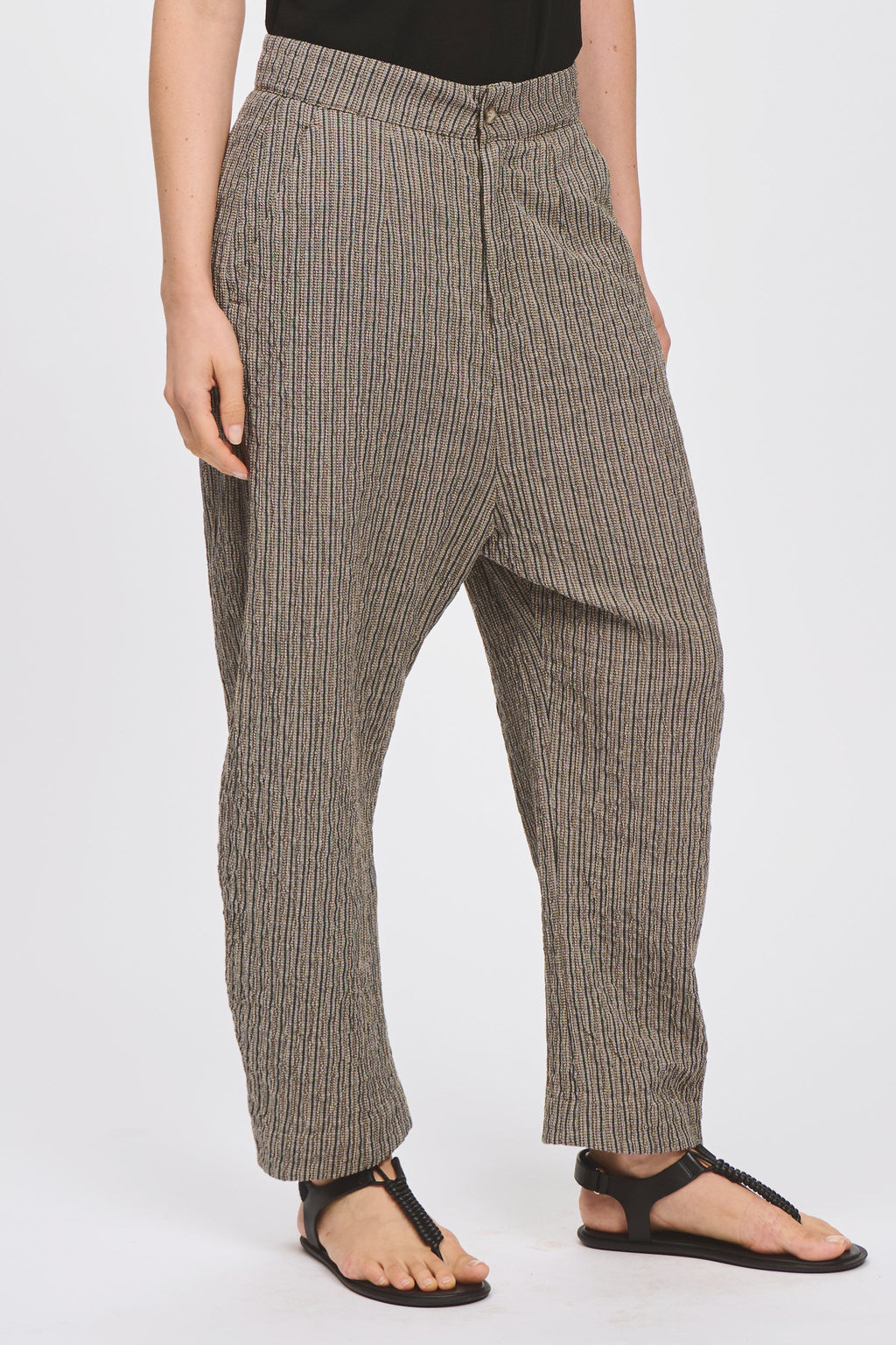 Transit Wide-fit trousers with low crotch in embossed striped cotton blend
