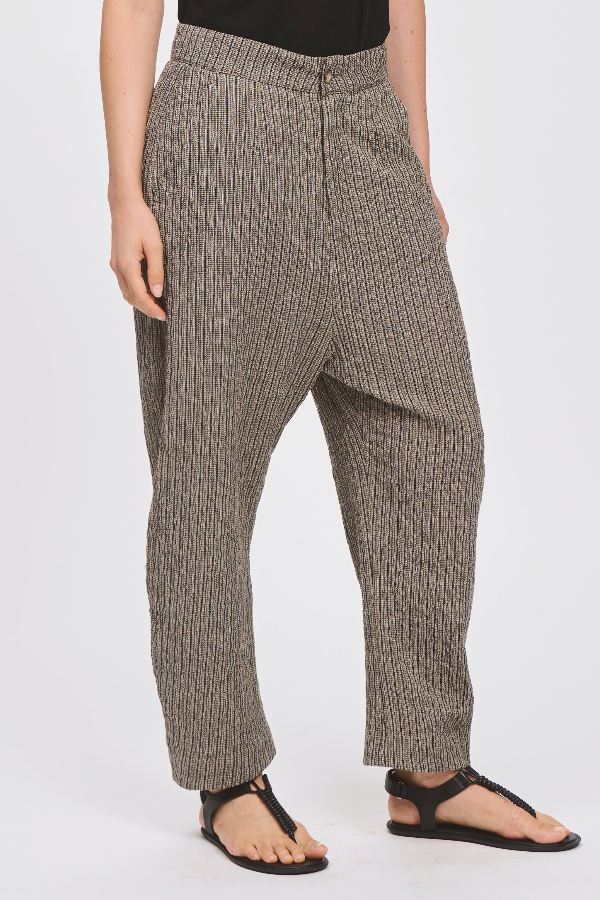 Transit Wide-fit trousers with low crotch in embossed striped cotton blend