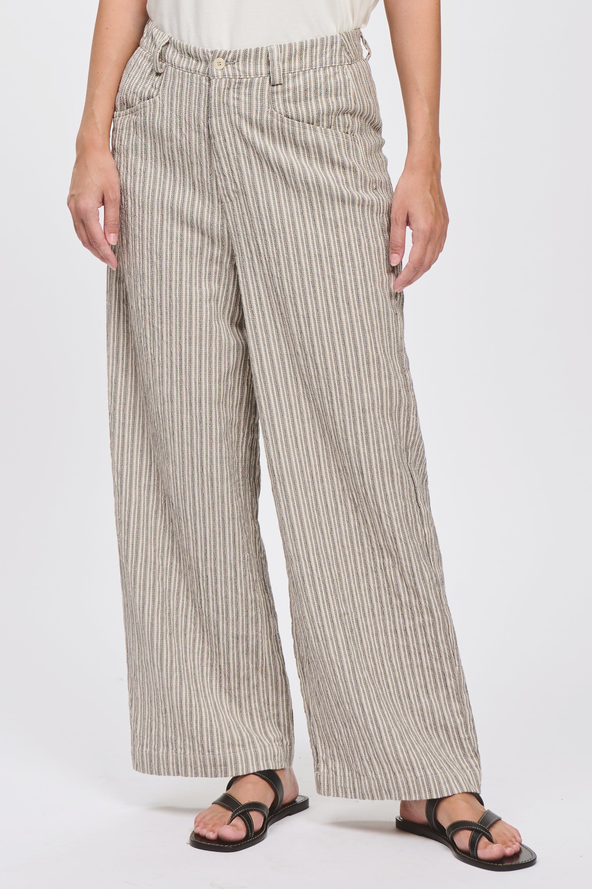 Transit Wide-leg trousers in embossed striped cotton blend