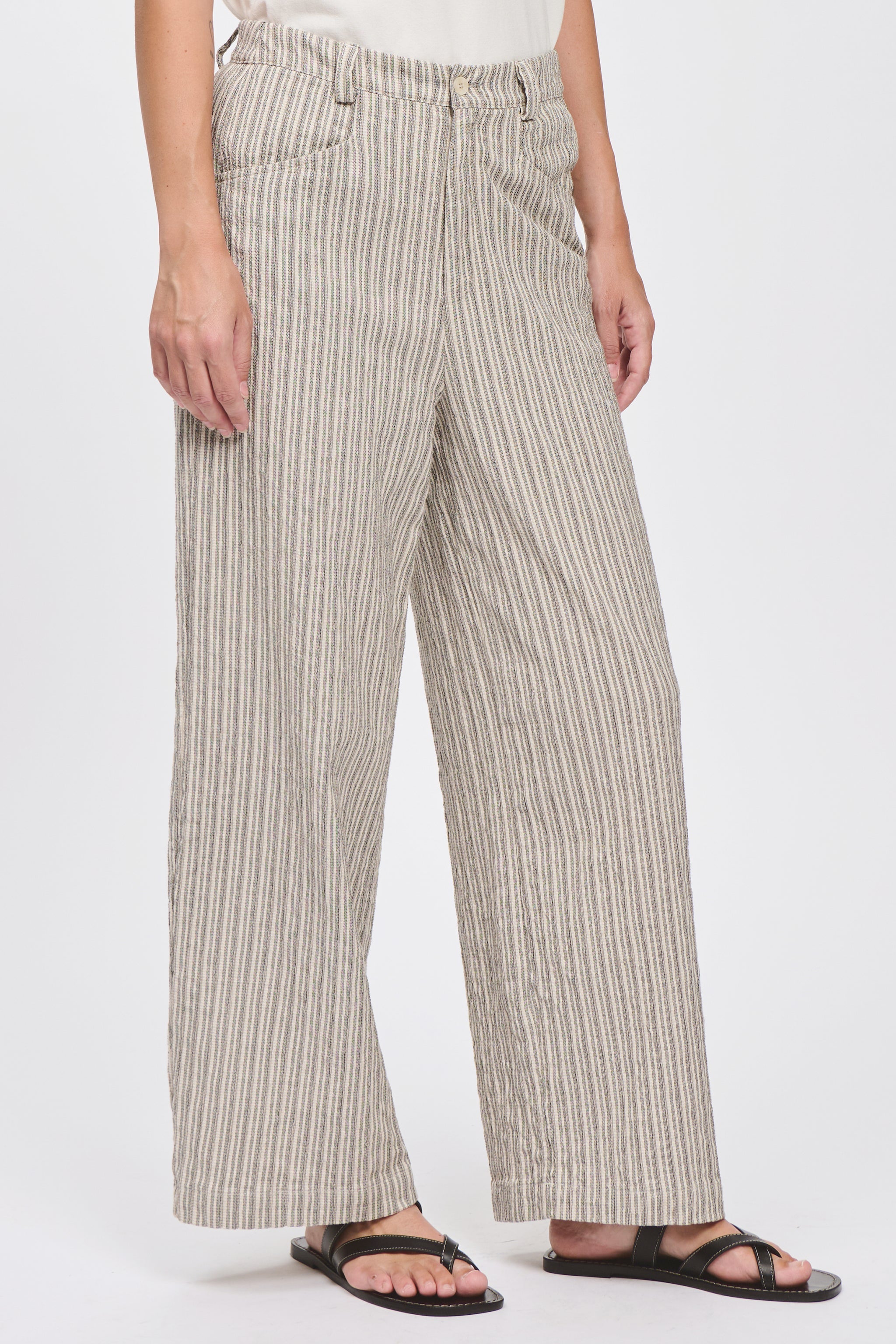 Transit Wide-leg trousers in embossed striped cotton blend