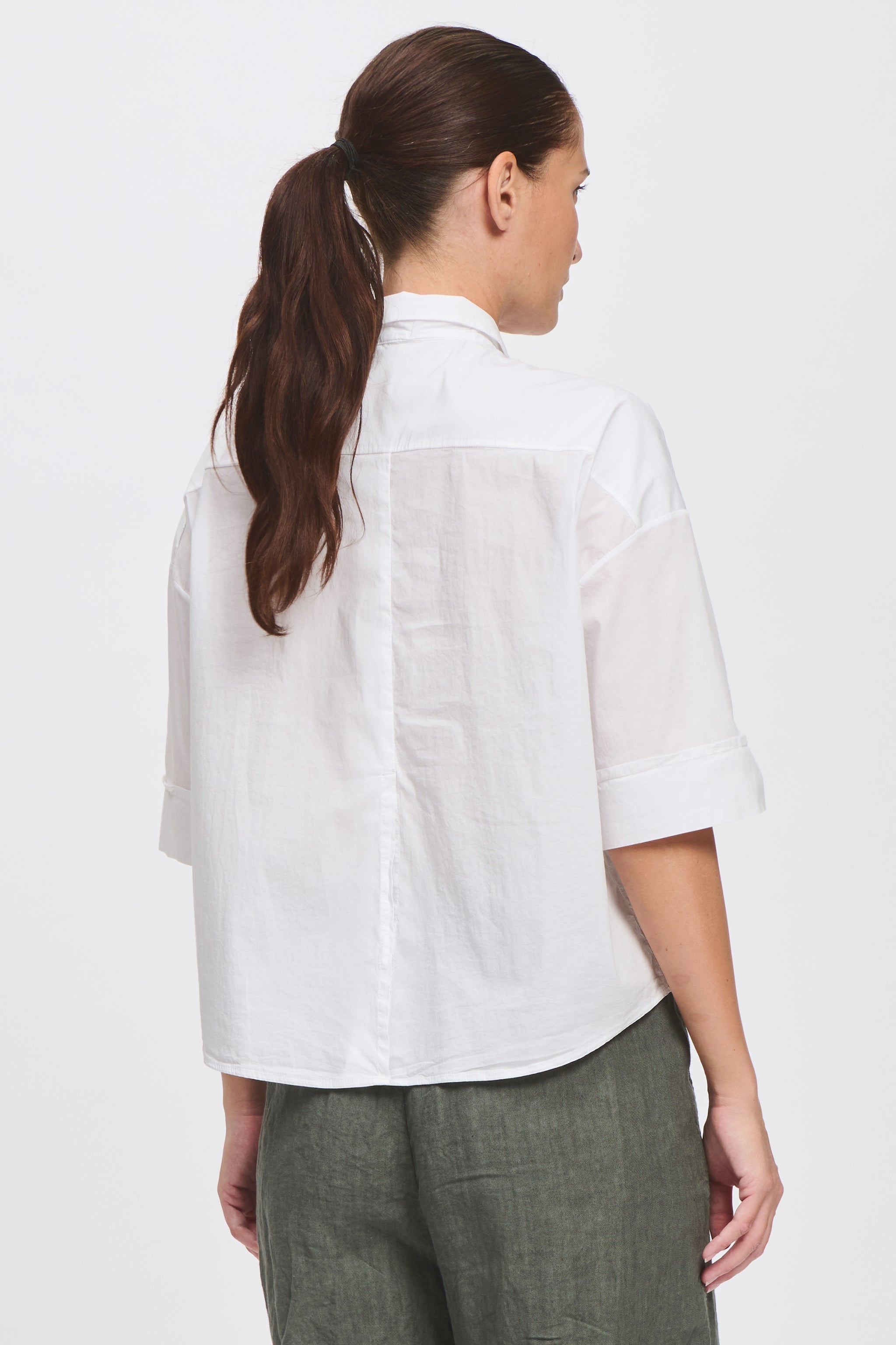 Transit  Comfort fit 3/4 sleeve shirt with rounded bottom in stretch poplin