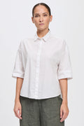 Transit  Comfort fit 3/4 sleeve shirt with rounded bottom in stretch poplin