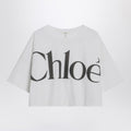White boxy T-shirt with logo print