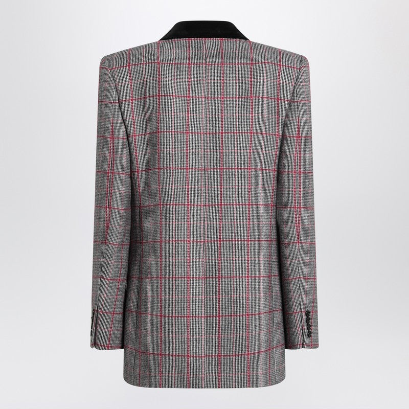 Black/white checkered wool double-breasted blazer