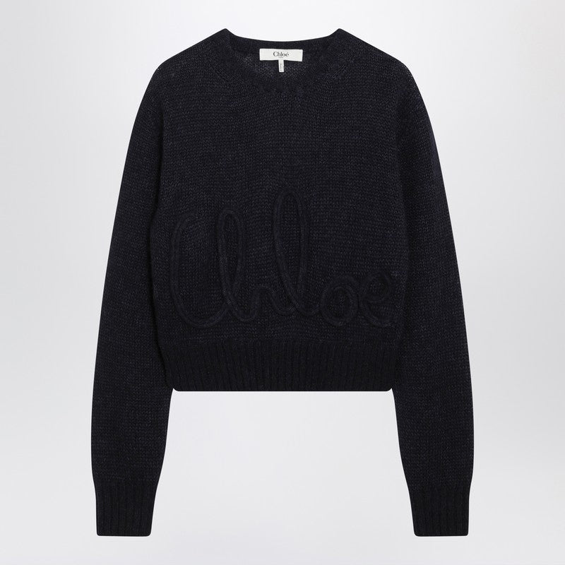 Navy blue alpaca-blend sweater