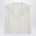 Jacquard and lace blouse with oversized collar