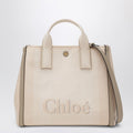 Carry tote bag in pink beige striped canvas