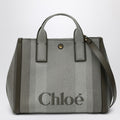 Carry tote bag in dark green striped canvas