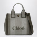 Carry Small tote bag in dark green striped canvas