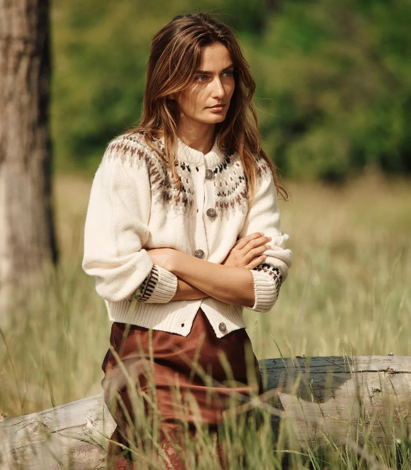 DÔEN Clarke Cardigan in Oatmeal Olympia Fairisle