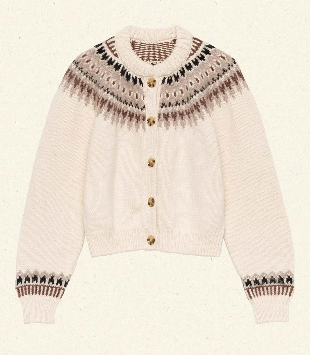DÔEN Clarke Cardigan in Oatmeal Olympia Fairisle