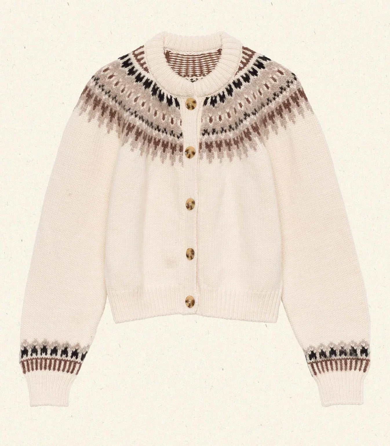 DÔEN Clarke Cardigan in Oatmeal Olympia Fairisle