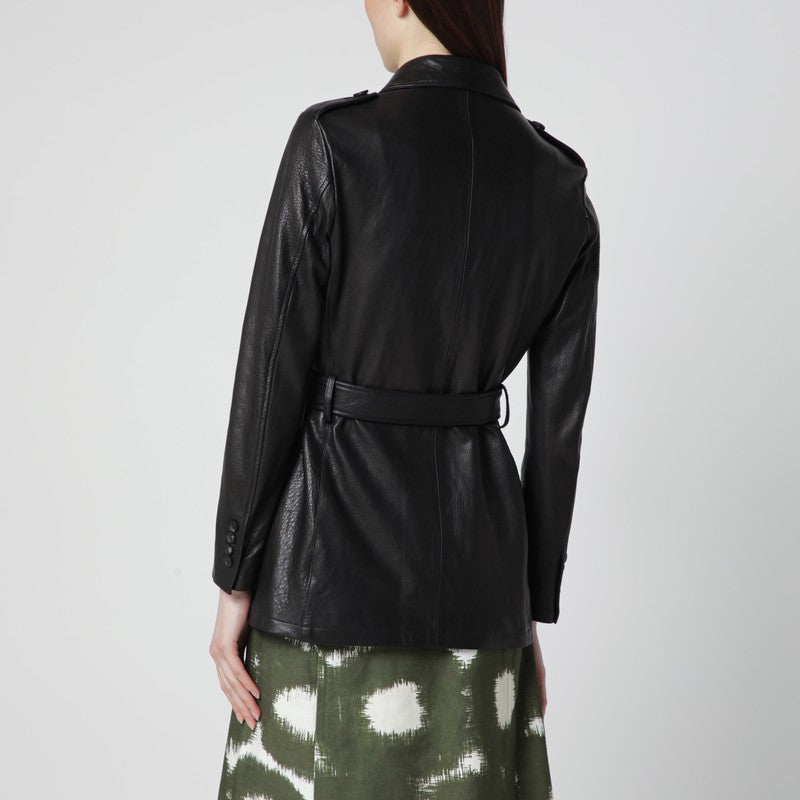 Black leather belted jacket