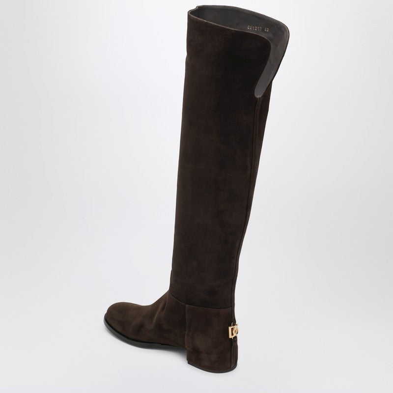 High suede boot in ebony brown