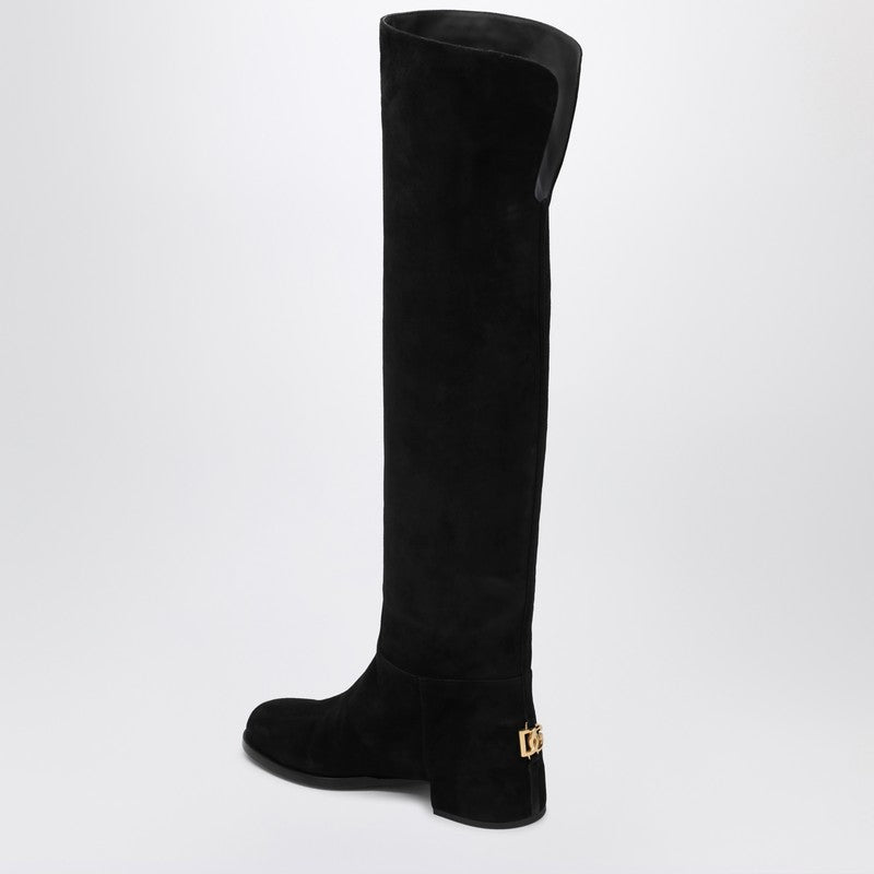High suede boot black