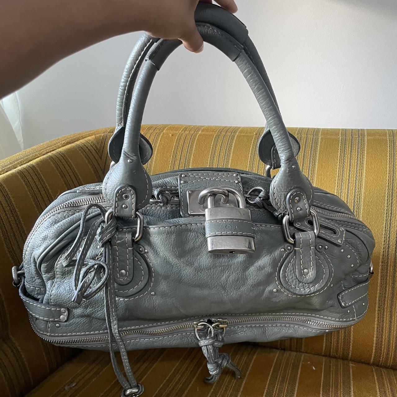 Vintage Chloé Paddington Zippy Satchel Bag in Grey Blue Leather
