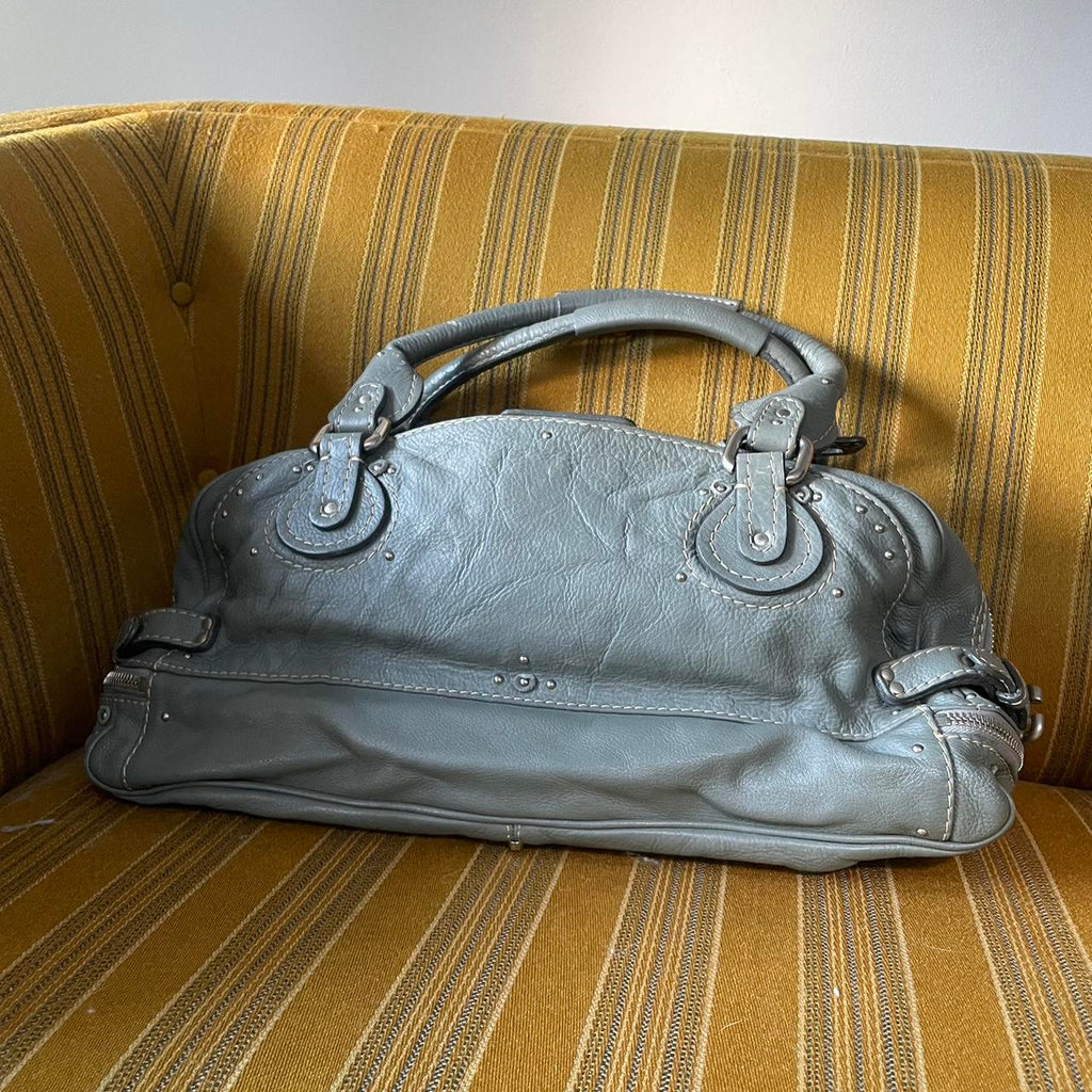 Vintage Chloé Paddington Zippy Satchel Bag in Grey Blue Leather