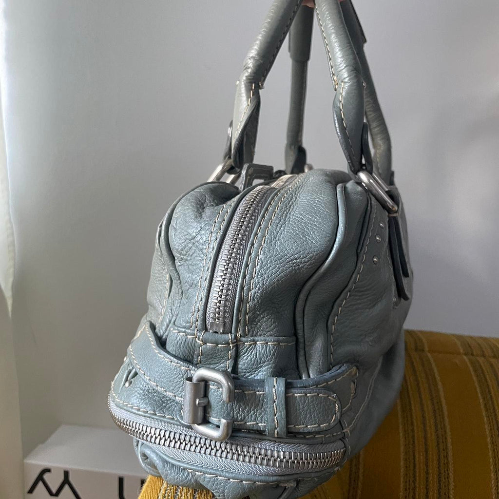 Vintage Chloé Paddington Zippy Satchel Bag in Grey Blue Leather