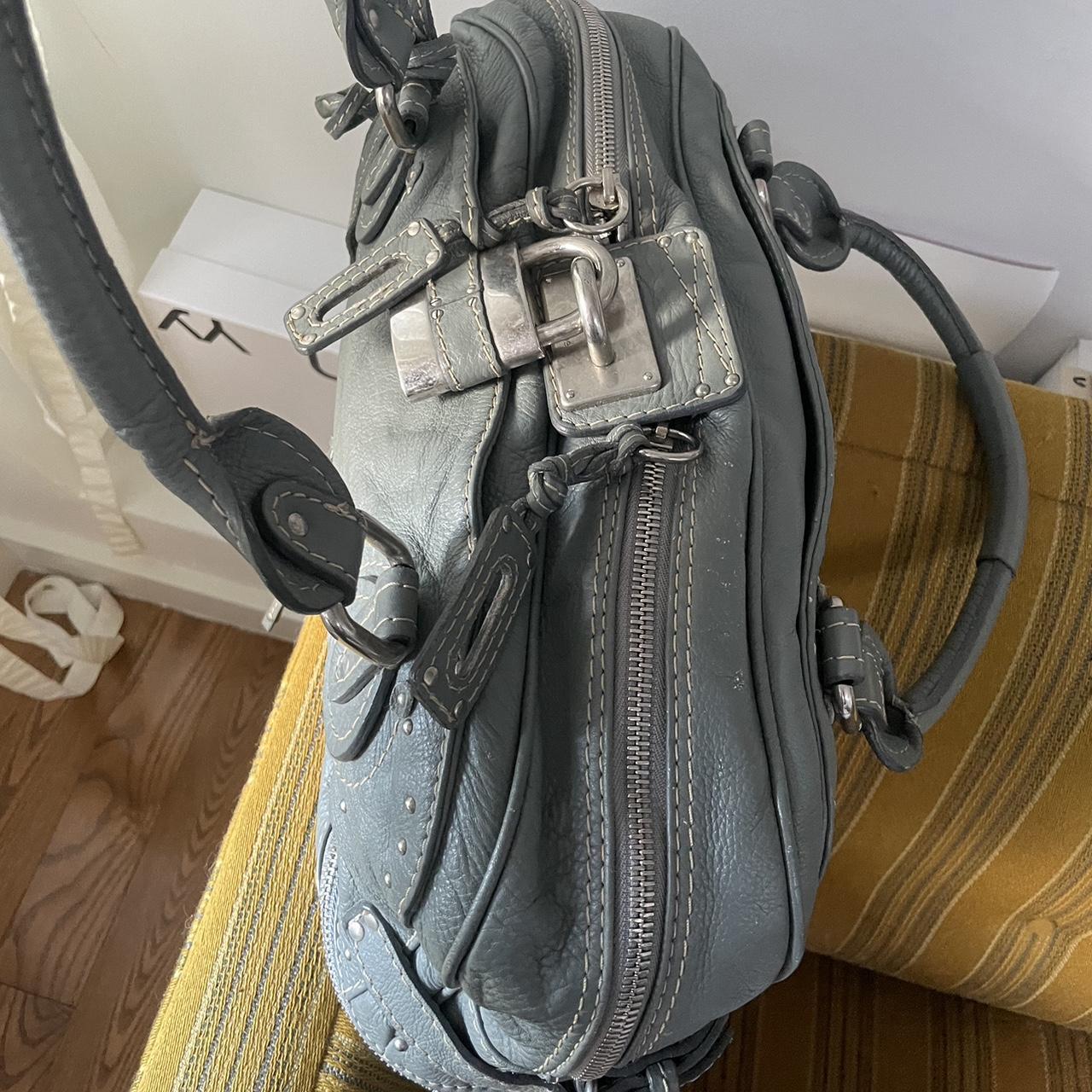 Vintage Chloé Paddington Zippy Satchel Bag in Grey Blue Leather