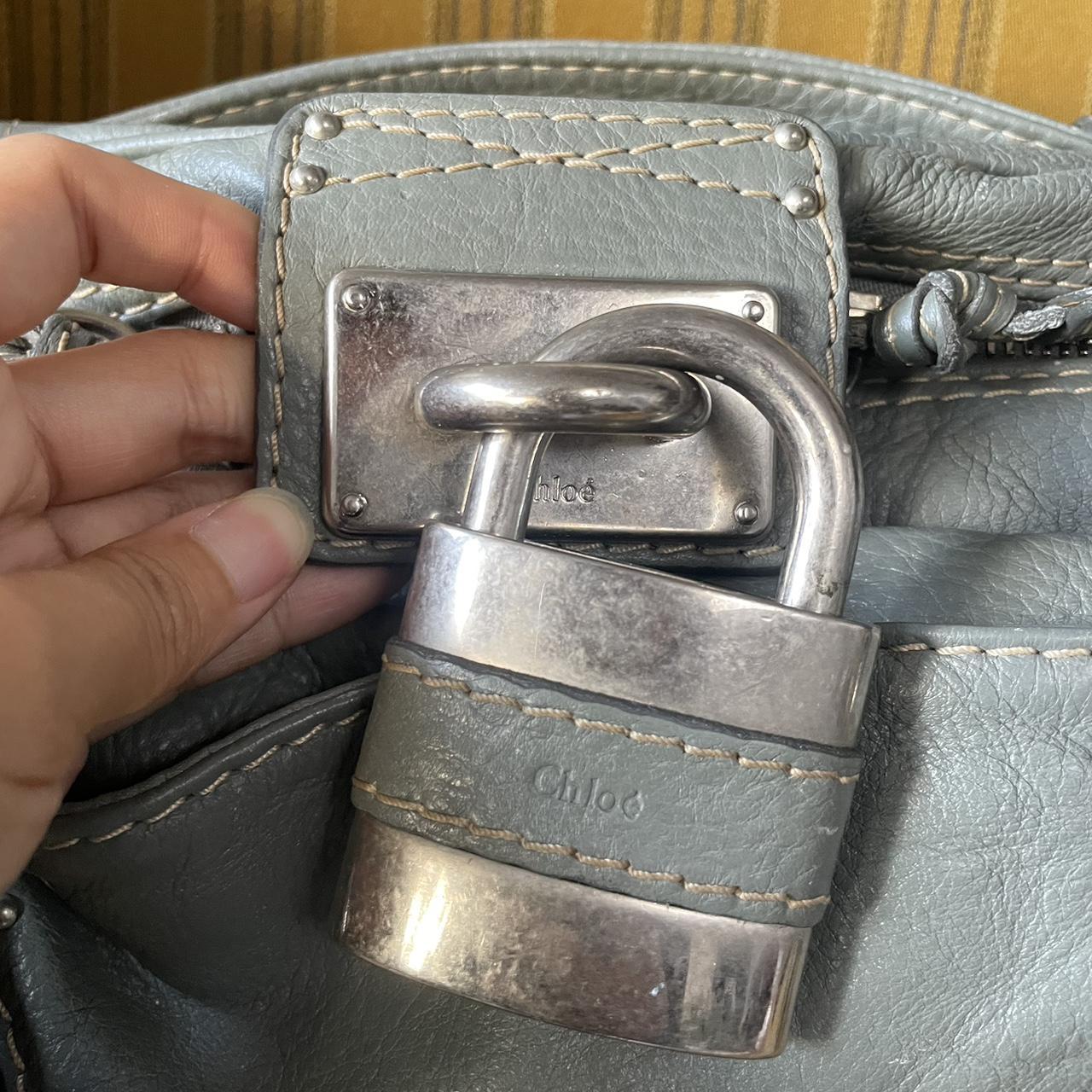 Vintage Chloé Paddington Zippy Satchel Bag in Grey Blue Leather