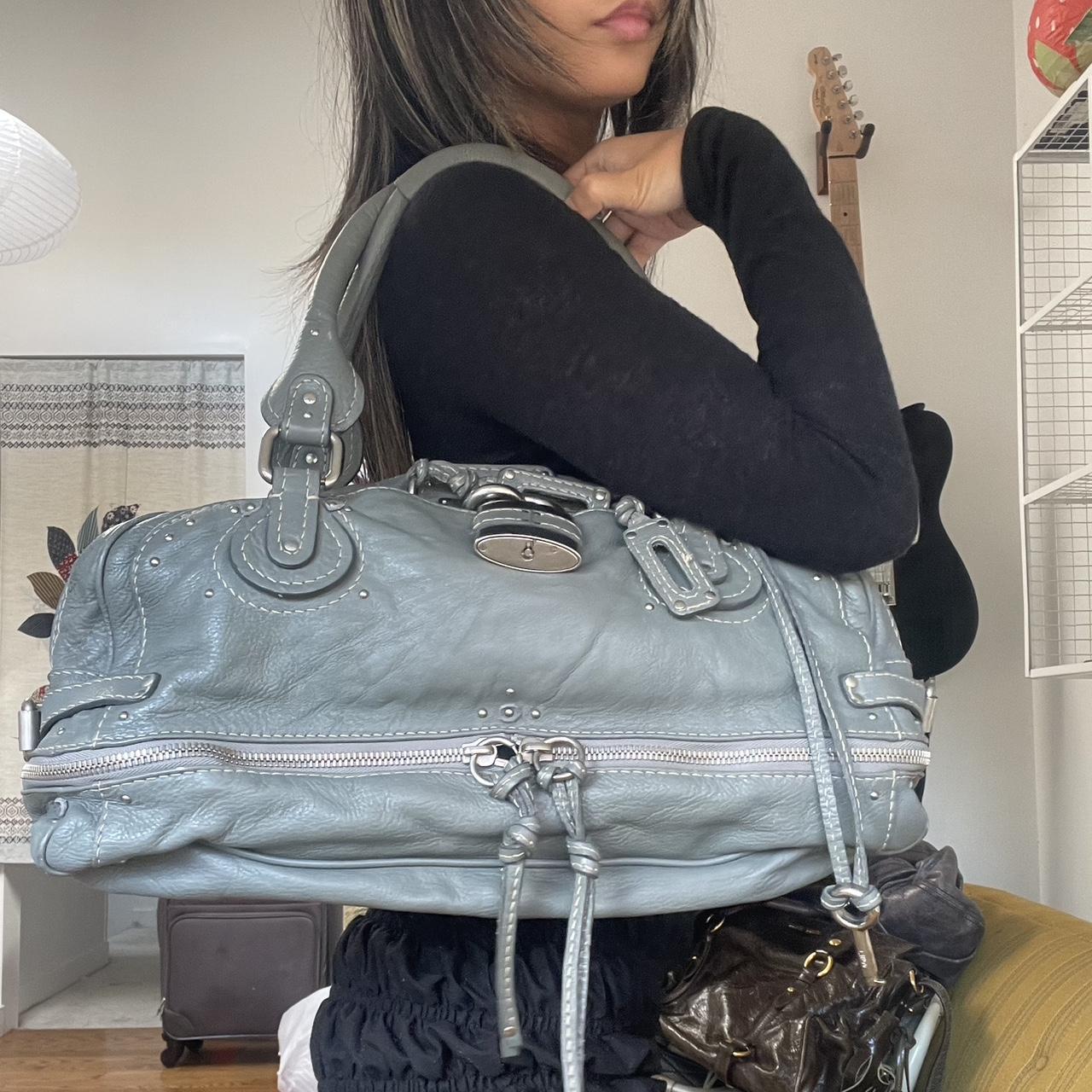Vintage Chloé Paddington Zippy Satchel Bag in Grey Blue Leather