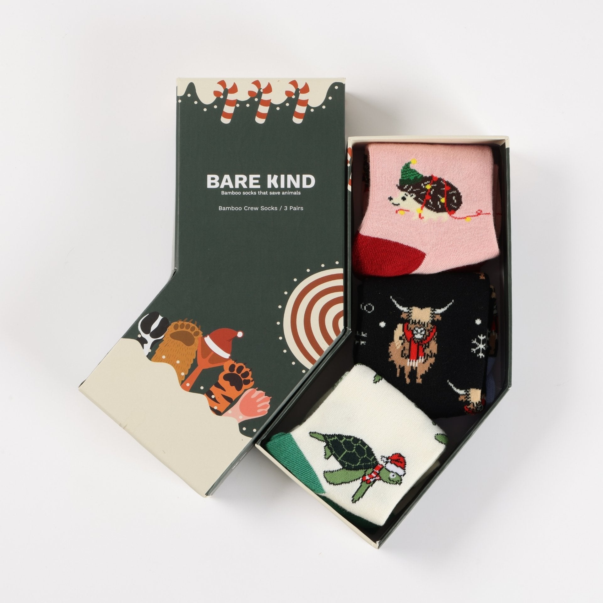 Bare Kind Christmas Stocking Pink & Green Bamboo Socks | 3 Pack