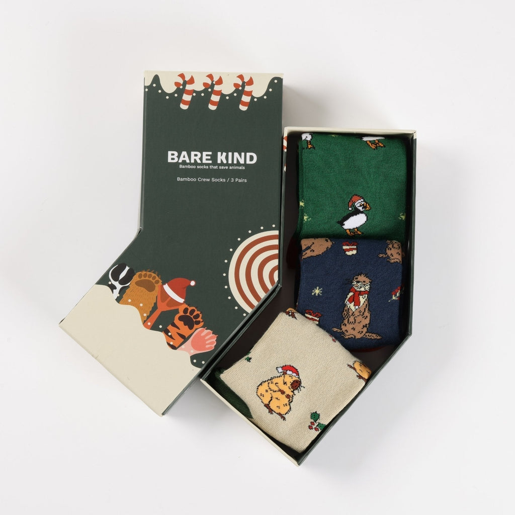 Bare Kind Christmas Stocking Red & Green Bamboo Socks | 3 Pack