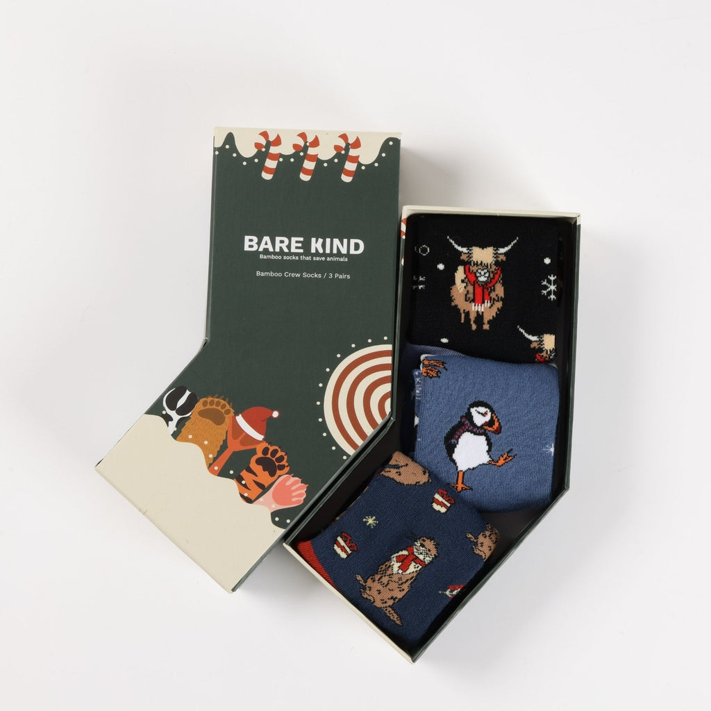 Bare Kind Christmas Stocking Blue Bamboo Socks | 3 Pack