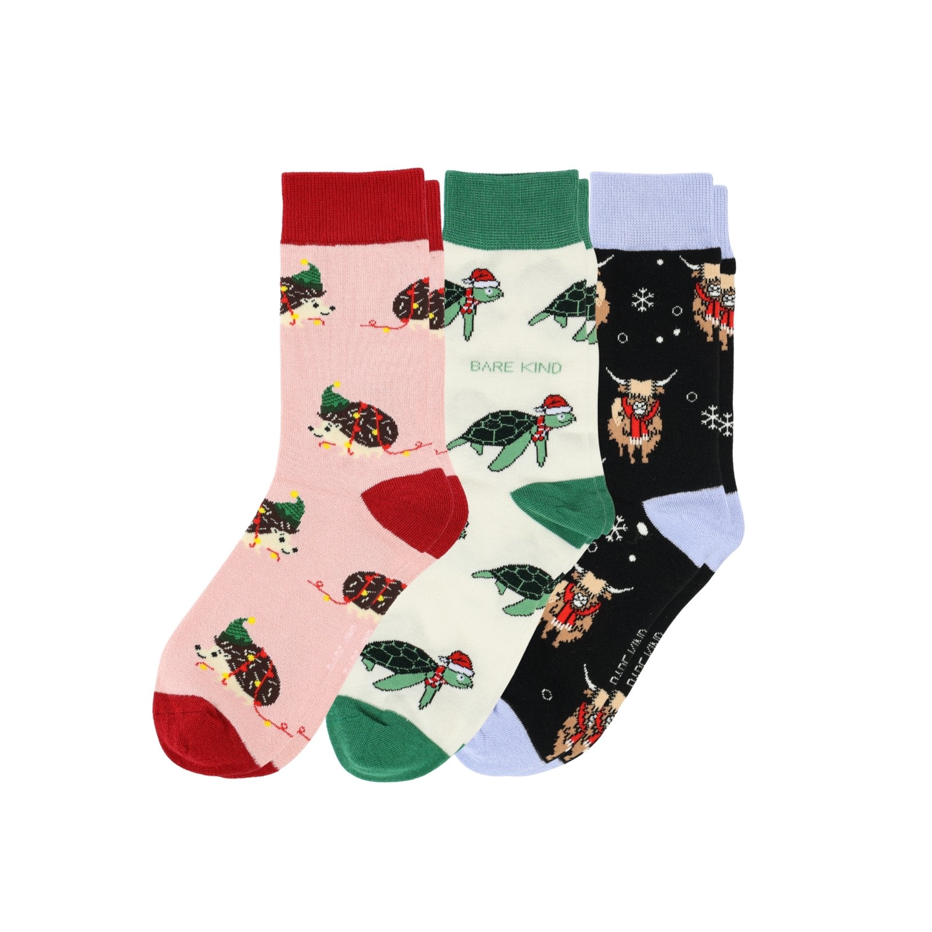 Bare Kind Christmas Stocking Pink & Green Bamboo Socks | 3 Pack