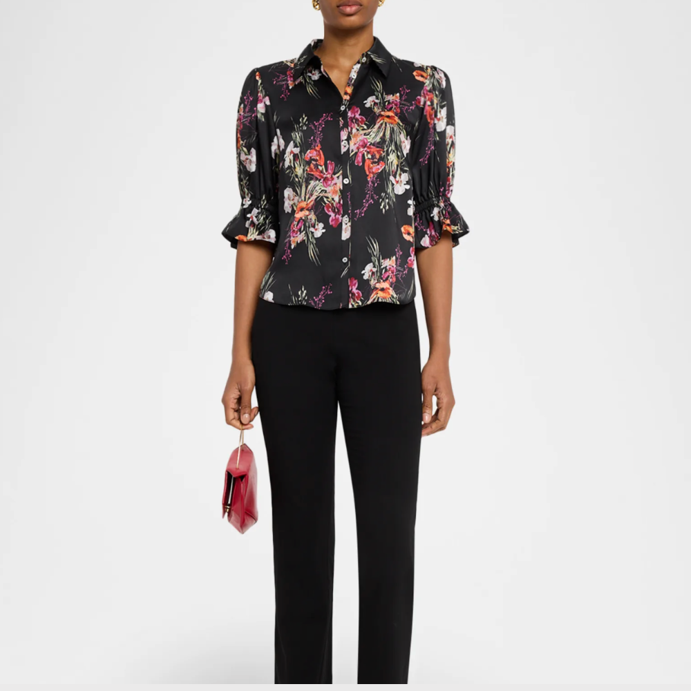 Cinq à Sept Fiona Iris Top - Black Bouquet
