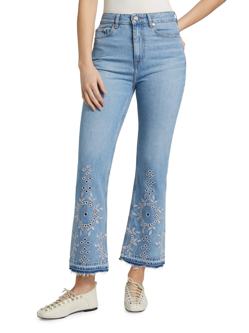 Ganni Broderie Anglaise Betzy Cropped Jeans