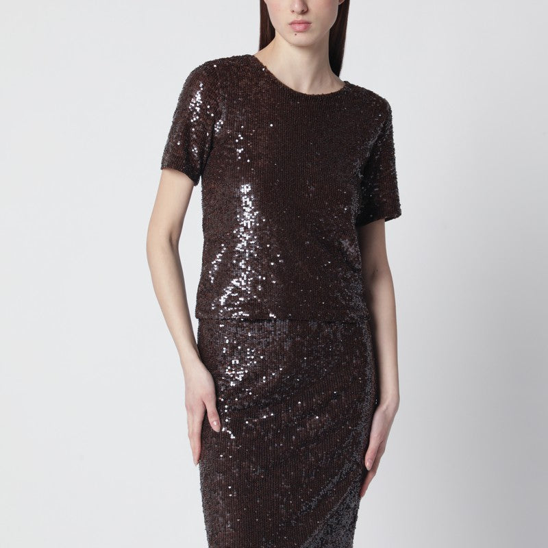 Brown sequin knit top
