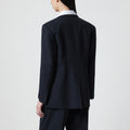 Blue linen-blend single-breasted jacket