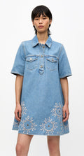 Ganni Broderie Anglaise Denim Mini Dress